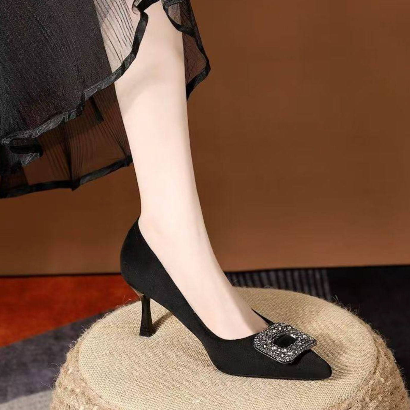 Noirelle™ – Elegant Black Pointed-Toe Heels