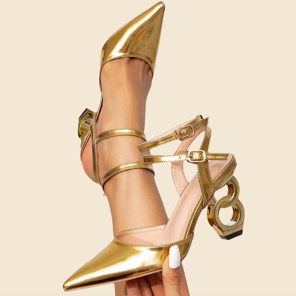 Aurélisse™ – Gold Buckle Pointed-Toe Heels